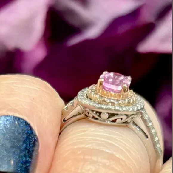 Kay Jewelers Lab-created Pink Sapphire Double Halo Ring with White Sapphires - Picture 5 of 8